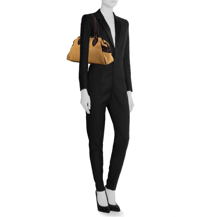 Borsa Fendi Bag De Jour in tela beige e pelle marrone - Detail D1