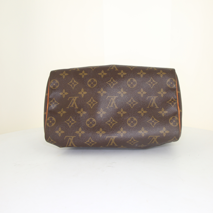 Sac à main Louis Vuitton Speedy 25 cm en toile monogram enduite marron et cuir naturel - Detail D4