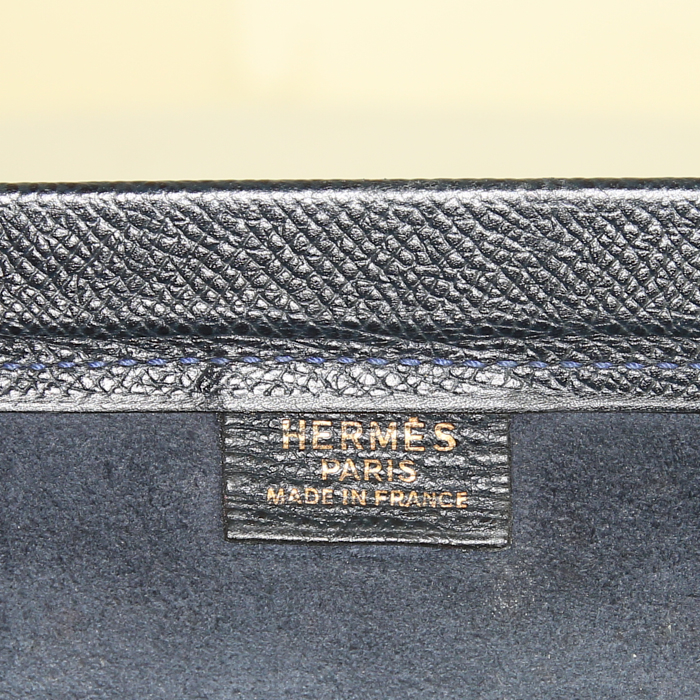 Shopping bag Hermès Kaba in pelle Courchevel blu - Detail D3