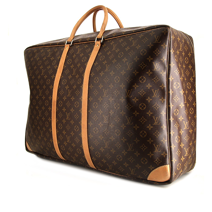 Borsa da viaggio Louis Vuitton Sirius in tela monogram cerata marrone e pelle naturale - Detail D1