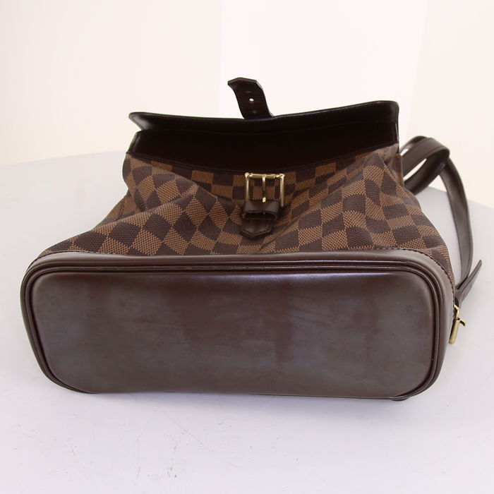Louis Vuitton Soho backpack in ebene damier canvas and brown leather - Detail D4