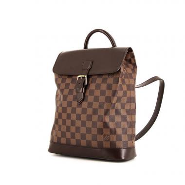 Sac à dos Louis Vuitton Soho en toile damier ébène et cuir marron