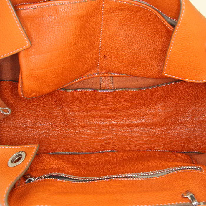 Tod's D-Bag handbag in orange grained leather - Detail D3