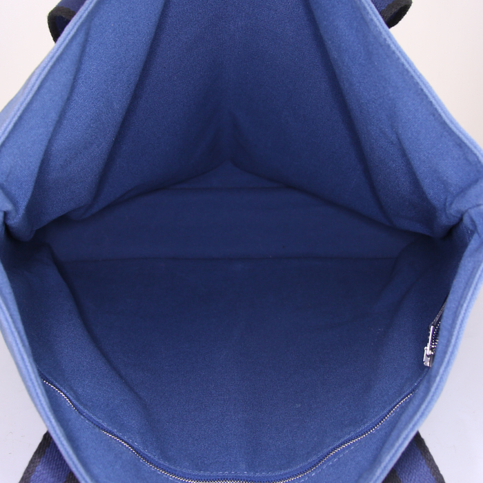 Bolso de mano Hermes Toto Bag - Shop Bag en lona azul y cuero negro - Detail D2