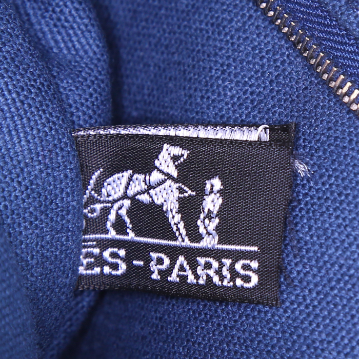 Bolso de mano Hermes Toto Bag - Shop Bag en lona azul y cuero negro - Detail D3