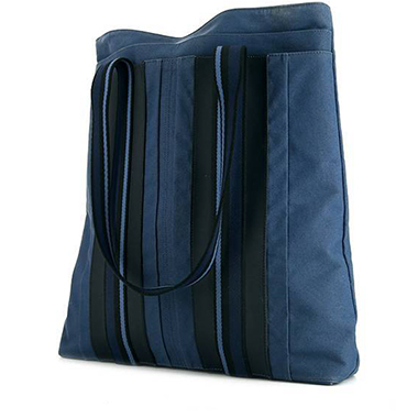 Sac à main Hermes Toto Bag - Shop Bag en toile bleue et cuir noir