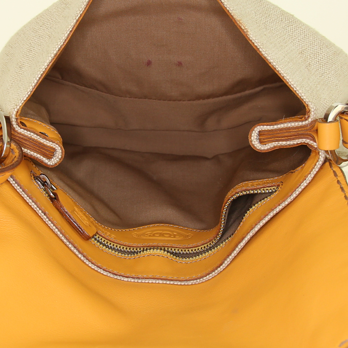 Borsa a tracolla Tod's in pelle arancione e tela beige - Detail D2