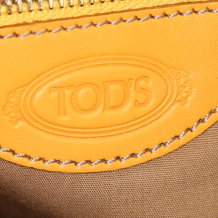 Tod's shoulder bag in orange leather and beige canvas - Detail D3