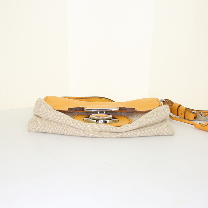 Borsa a tracolla Tod's in pelle arancione e tela beige - Detail D4