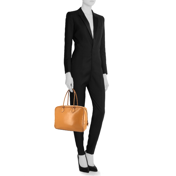 Sac à main Hermes Plume grand modèle en cuir naturel beige - Detail D1