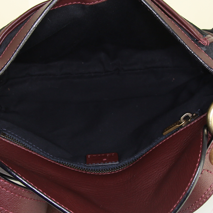 Sac porté épaule ou main Celine Vintage en daim monogram noir et cuir bordeaux - Detail D2