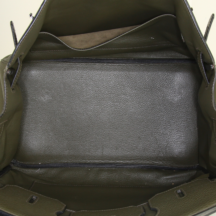 Sac à main Hermes Birkin 35 cm en cuir taurillon clémence vert-kaki - Detail D2