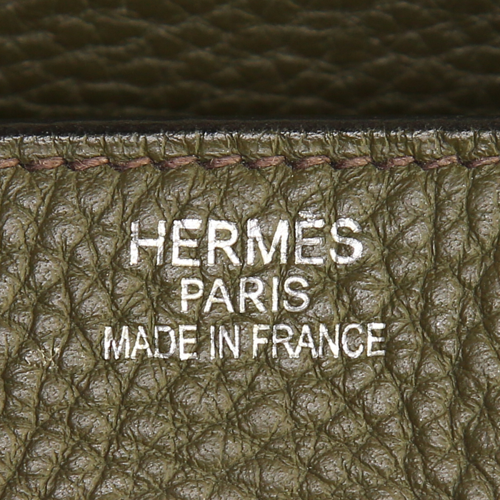 Sac à main Hermes Birkin 35 cm en cuir taurillon clémence vert-kaki - Detail D3