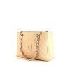 Sac porté épaule ou main Chanel Shopping GST grand modèle en cuir grainé matelassé beige - 00pp thumbnail