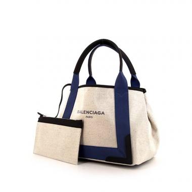 Shopping bag Balenciaga Navy cabas in tela cerata tricolore beige blu e nera