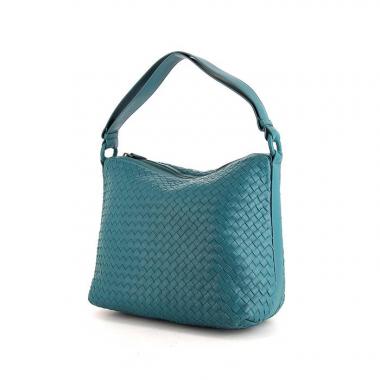 Sac porté épaule Bottega Veneta en cuir tressé bleu