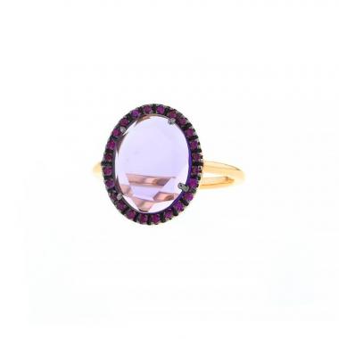 Bague Pomellato Colpo Di Fulmine grand modèle en or rose,  améthyste et saphirs roses