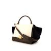 Celine Trapeze medium model handbag in off-white and khaki leather and dark blue denim - 00pp thumbnail