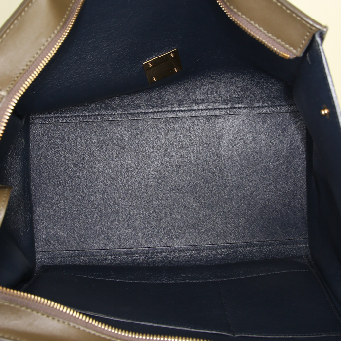 Celine Trapeze medium model handbag in off-white and khaki leather and dark blue denim - Detail D3