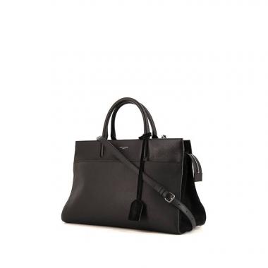 Bolso de mano Saint Laurent Rive Gauche modelo mediano en cuero granulado negro y ante negro