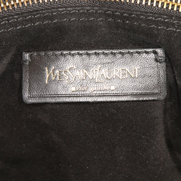 Bolso de mano Yves Saint Laurent Muse Two modelo grande en charol negro y ante negro - Detail D3