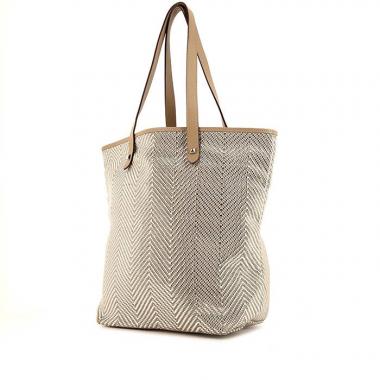 Bolso Cabás Hermès Amedaba Diago en cuero trenzado color topo y plateado