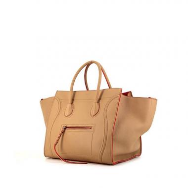 Céline Phantom shopping bag in beige leather and red piping
