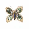 Broche-pendentif Papillon en or jaune,  agate "mousse", labradorite, diamants blanc, diamant brun et rubis - 360 thumbnail