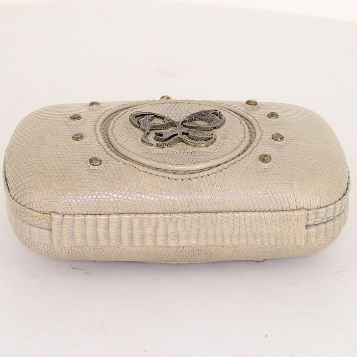 Pochette Bottega Veneta  Knot en lézard beige et cuir beige - Detail D4