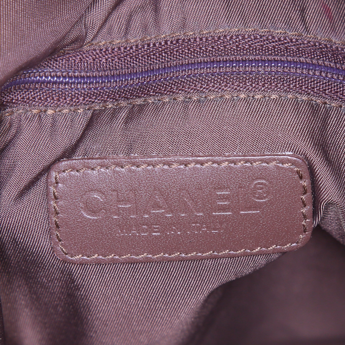 Chanel New Travel Line Tote  shopping bag in khaki monogram canvas and brown leather - Detail D3