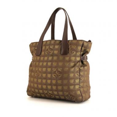 Shopping bag Chanel New Travel Line Tote  in tessuto monogram verde kaki e pelle marrone