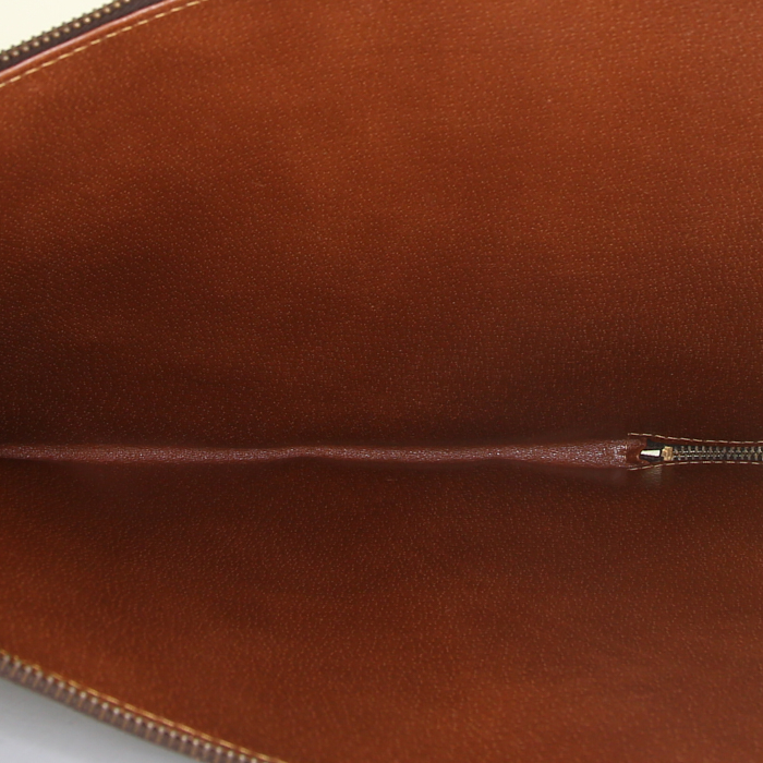 Pochette Louis Vuitton Poche-documents modello grande in tela monogram marrone e pelle color cognac - Detail D2