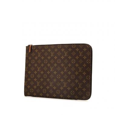 Pochette Louis Vuitton Poche-documents modello grande in tela monogram marrone e pelle color cognac