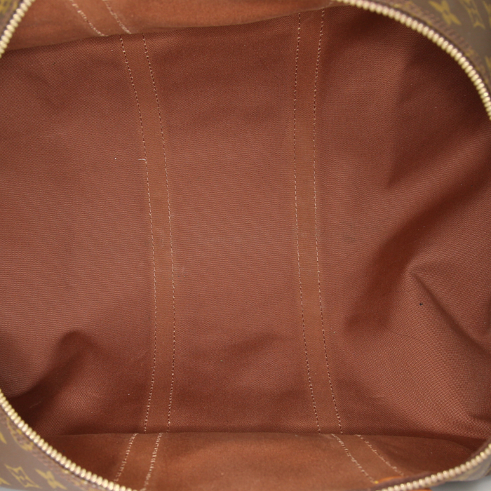 Bolsa de viaje Louis Vuitton Keepall 55 cm en lona Monogram marrón y cuero natural - Detail D2