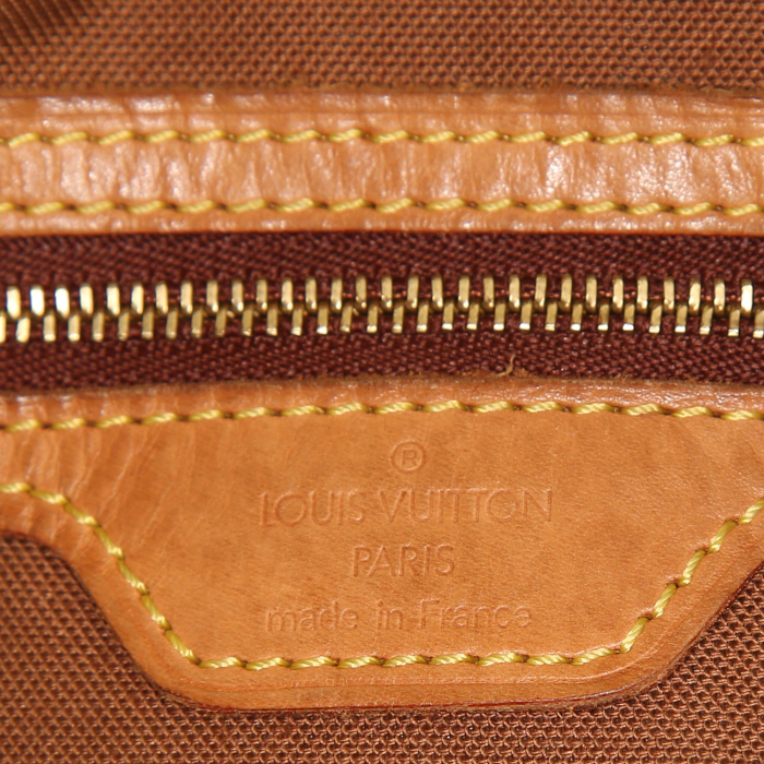 Shopping bag Louis Vuitton Piano in tela monogram cerata marrone e pelle naturale - Detail D3