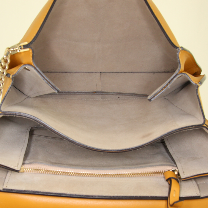 Bolso bandolera Chloé Faye modelo mediano en cuero color mostaza y ante marrón - Detail D2