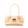 Salvatore Ferragamo Gancini bag worn on the shoulder or carried in the hand in beige leather - 360 thumbnail