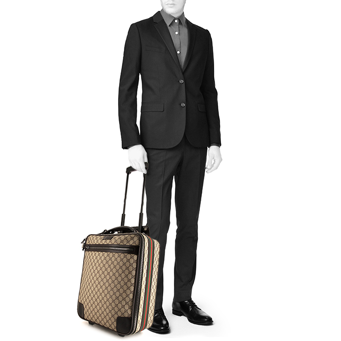 Gucci Suprême GG luggage in beige monogram canvas and brown leather - Detail D1