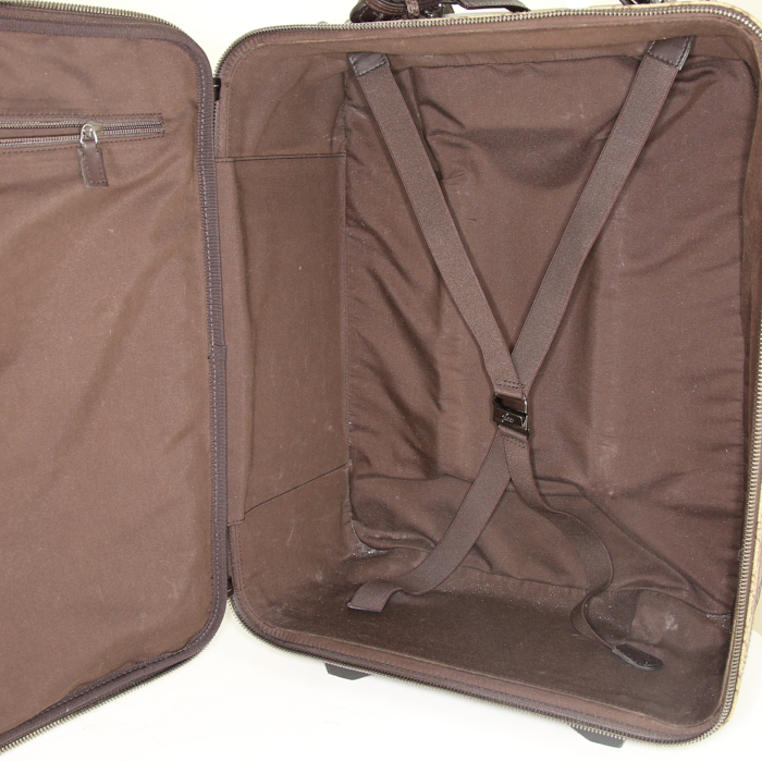 Gucci Suprême GG luggage in beige monogram canvas and brown leather - Detail D2
