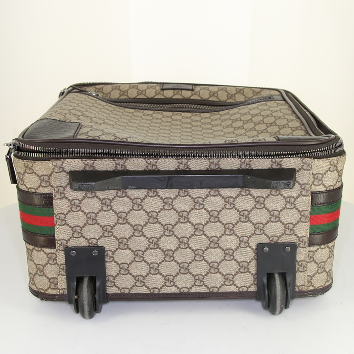 Gucci Suprême GG luggage in beige monogram canvas and brown leather - Detail D4
