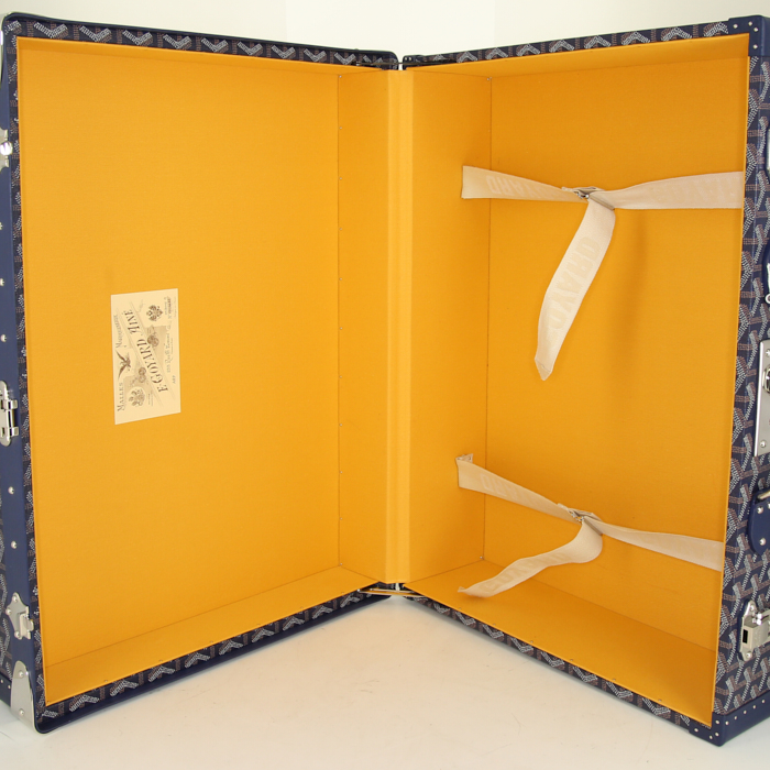 Goyard Grand Hôtel rigid suitcase in blue Goyard canvas and blue leather - Detail D2