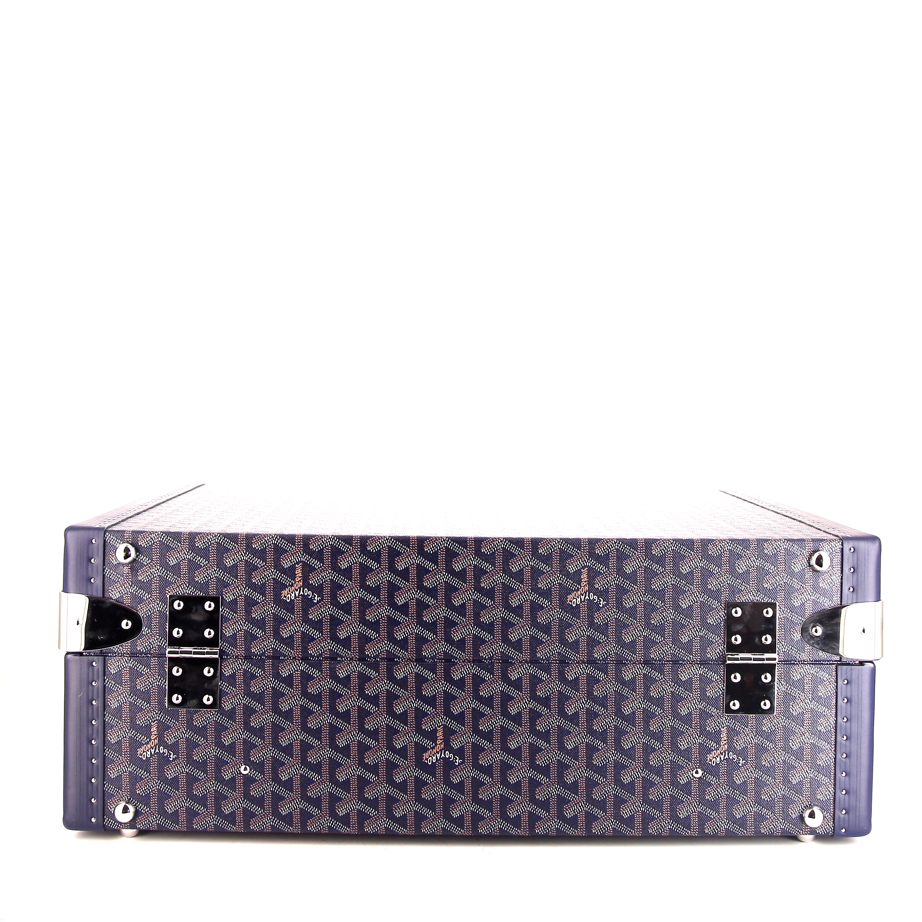 Valigia rigida Goyard Grand Hôtel in tela Goyardine blu e pelle blu - Detail D4