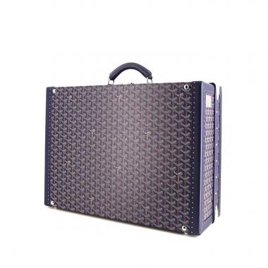 Valise rigide Goyard Grand Hôtel en toile Goyardine bleue et cuir bleu