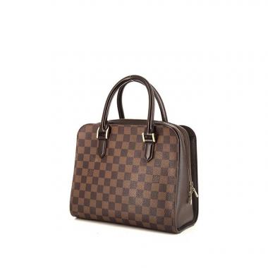 Sac à main Louis Vuitton Triana en toile damier ébène et cuir glacé marron