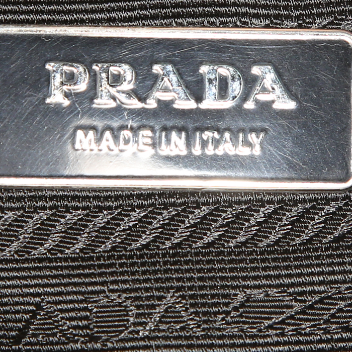 Borsa a tracolla Prada in tela nera e pelle nera - Detail D3