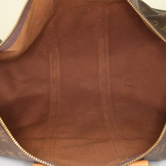 Sac de voyage Louis Vuitton Keepall 45 en toile monogram marron et cuir naturel - Detail D2