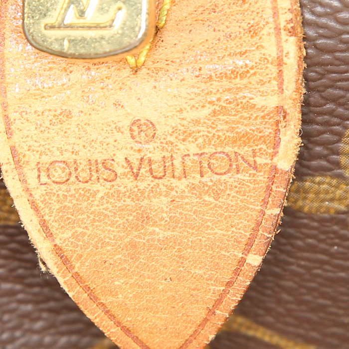Sac de voyage Louis Vuitton Keepall 45 en toile monogram marron et cuir naturel - Detail D3