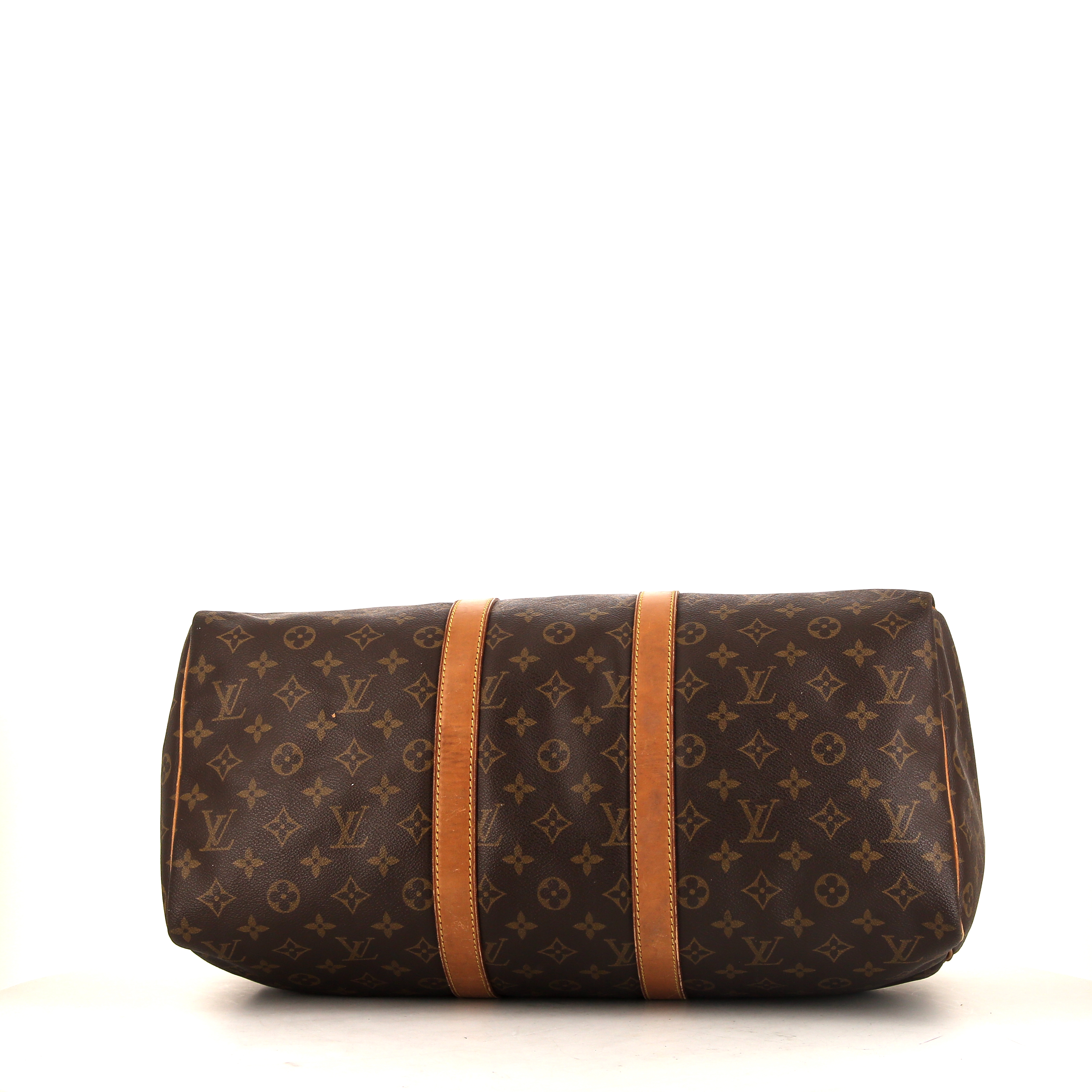 Borsa da viaggio Louis Vuitton Keepall 45 in tela monogram marrone e pelle naturale - Detail D4
