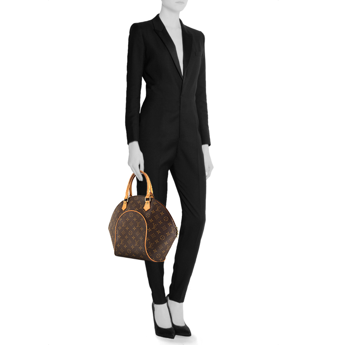 Louis Vuitton Ellipse large model handbag in brown monogram canvas and natural leather - Detail D1
