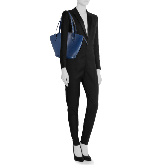 Louis Vuitton Saint Jacques large model bag worn on the shoulder or carried in the hand in blue epi leather - Detail D1